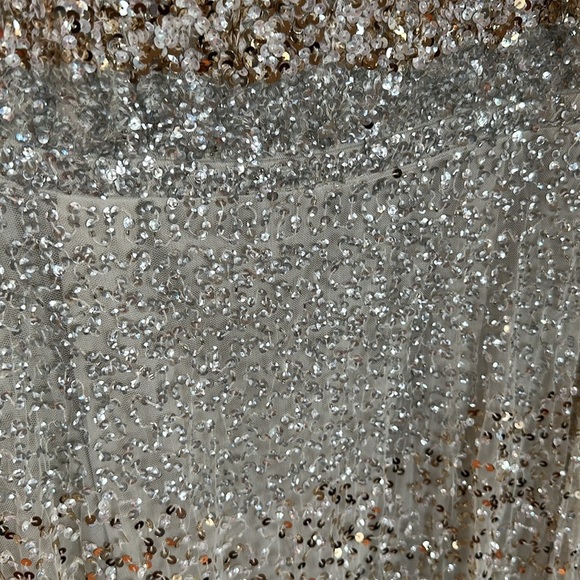 Mac Duggal NWT Champagne Ivory Tiered Sequin Embellished Midi Dress Sz 8 #10883 - Picture 10 of 14